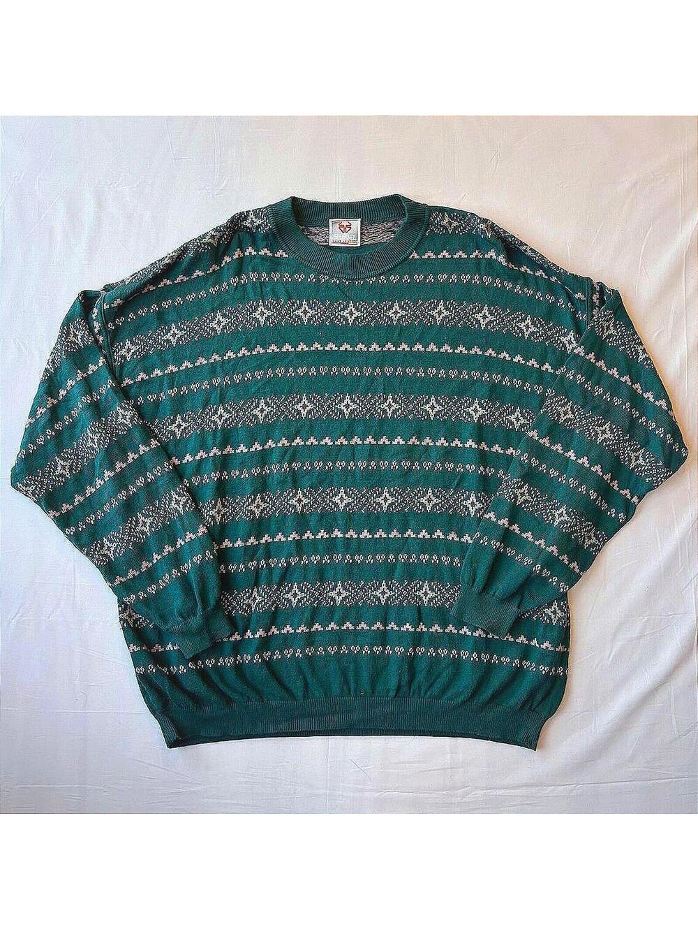 Vintage 80s  Stefanel Made in Italy Fair Isle Geometric Crewneck Sweater XL